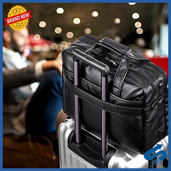 Leather Laptop Messenger Bag 17.3 Inch Business Briefcase Shoulder Bag - Picture 2 of 7